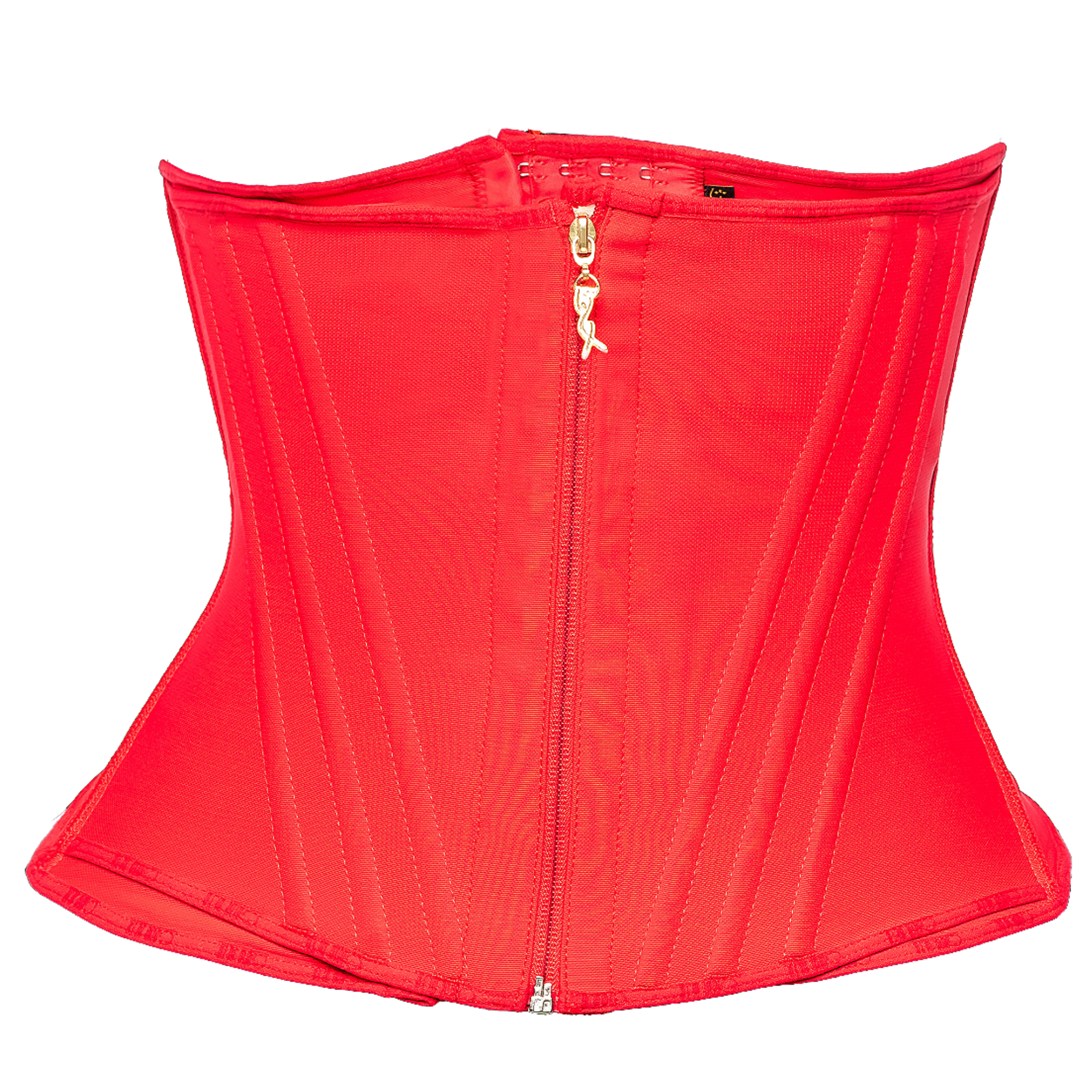 Front of Red Steel Boned Corset with 4 Hook & Eye Columns