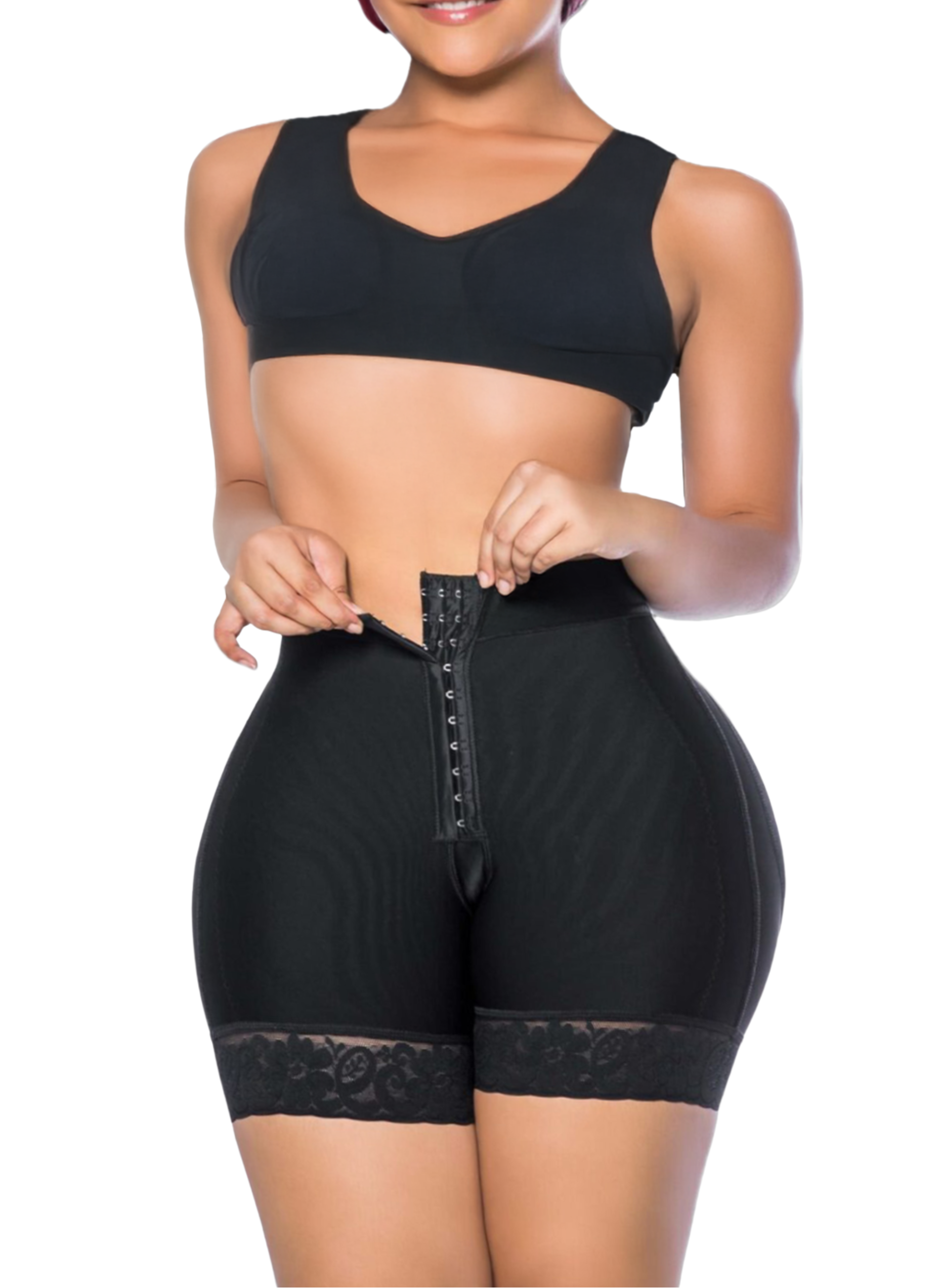 High Waisted Butt-Lifting Compression Shorts with Hook-and-Eye Closure (Ref. Magdalena)