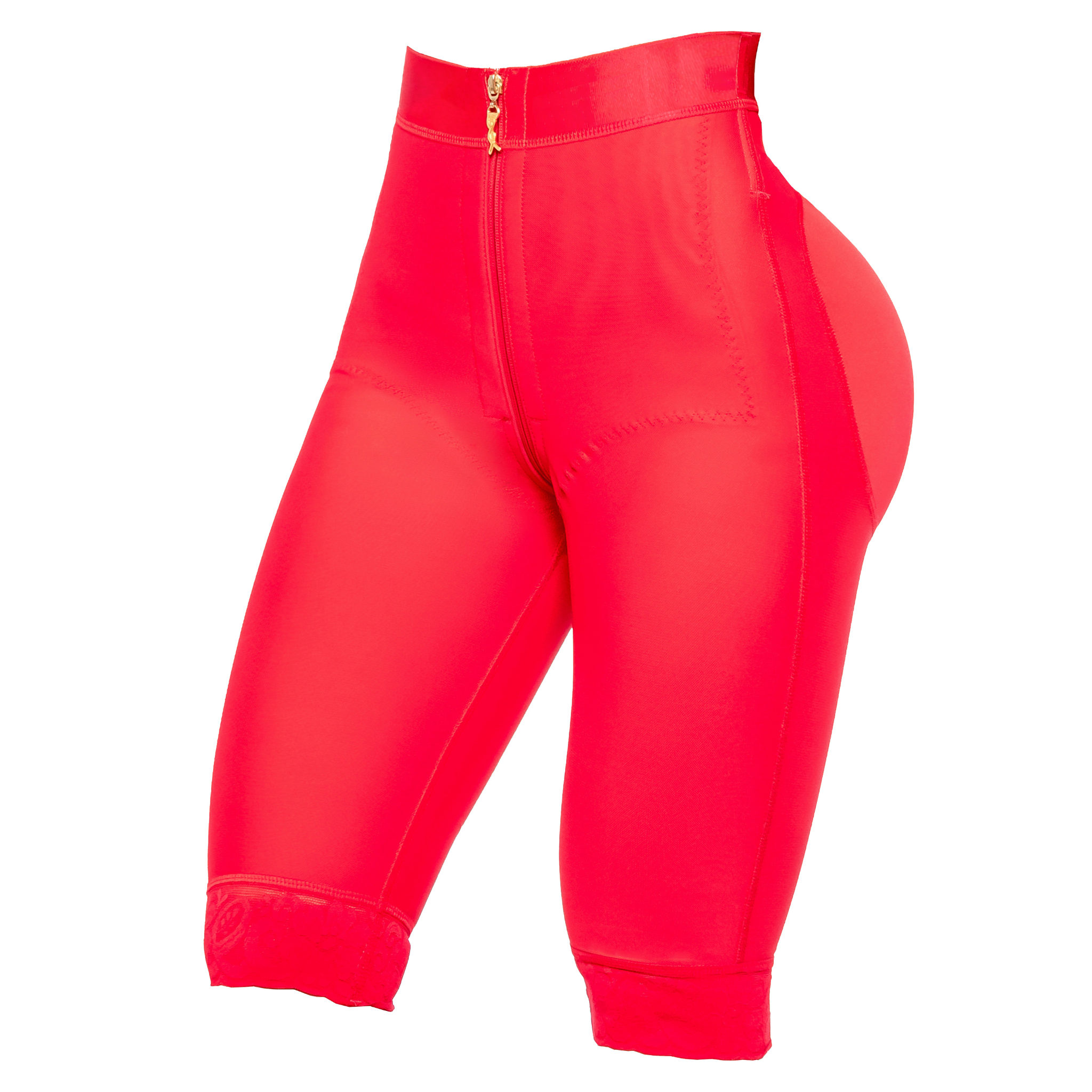 High-Waisted Compression Capri with Front Zipper Closure & 4.5” Silicone Rods Along the Waistband (Ref. Arriesgada)