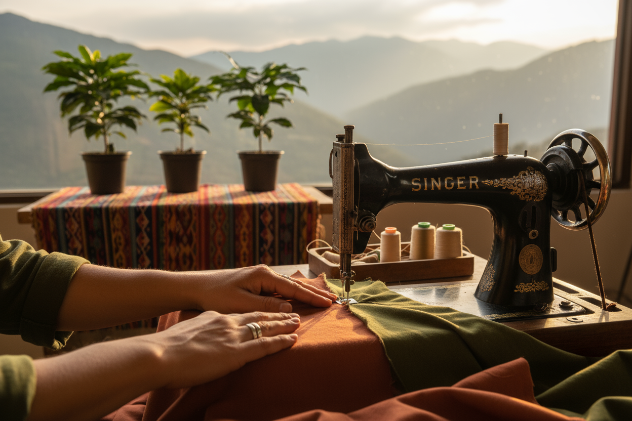 eco materials, Colombia imagery, sewing hands